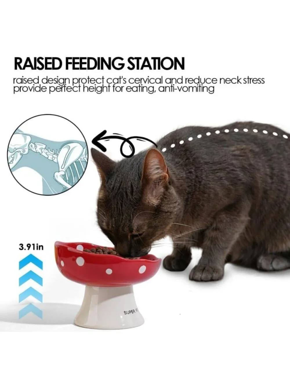 Elevated Ceramic Cat Bowl Set - 2PCS Pink & Blue Mushroom Design, Stylish